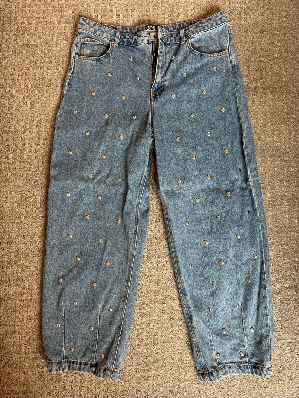 Embellished Blue High-Rise Wide-Leg Jeans